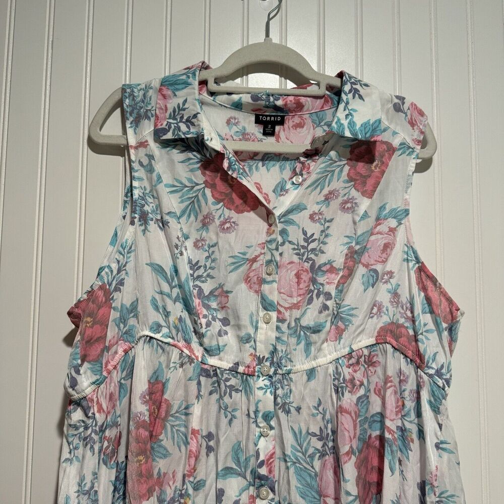 Torrid Babydoll Poplin Button Front Shirt Flowy Floral Summery Sleeveless 2X - Picture 3 of 7